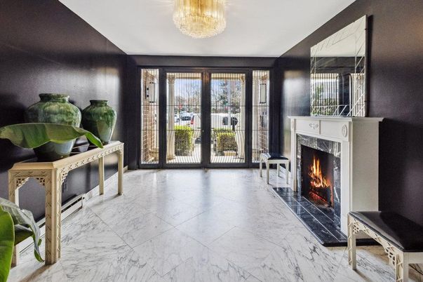 Chandelier, Fireplace, Interior, Marble