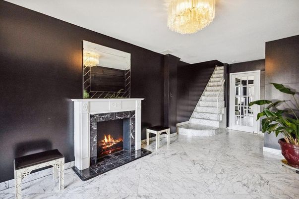 Chandelier, Fireplace, Interior, Marble