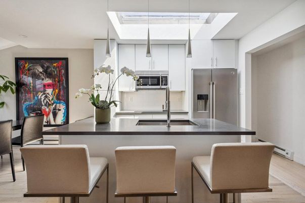 Interior, Kitchen, Pendant Lights, Stainless Steel Appliances, Wood Texture Flooring