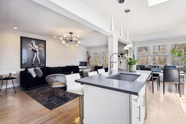 Dining room, Interior, Kitchen, Living room, Pendant Lights, Recessed Lighting, Wood Texture Flooring