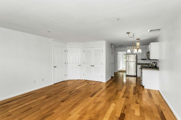 Chandelier, Empty room, Interior, Kitchen, Wood Texture Flooring