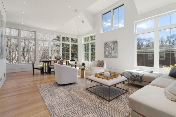 Dining room, Interior, Living room, Recessed Lighting, Wood Texture Flooring