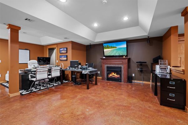 Fireplace, Home Office, Interior, Recessed Lighting