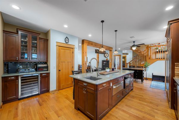 Interior, Kitchen, Pendant Lights, Recessed Lighting, Wood Texture Flooring