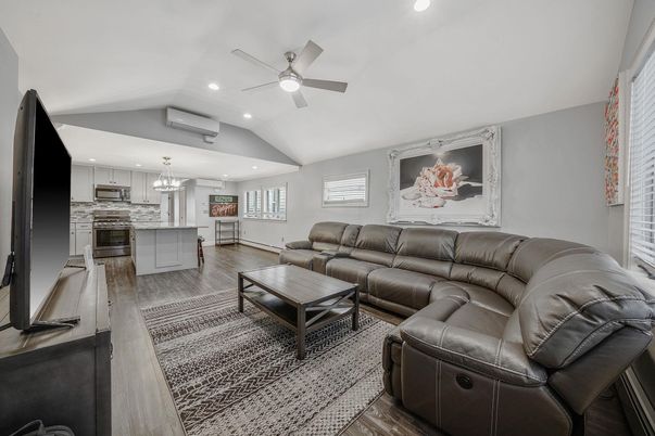 Interior, Kitchen, Living room, Pendant Lights, Recessed Lighting, Stainless Steel Appliances, Wood Texture Flooring