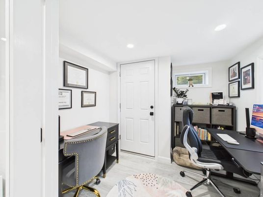 Home Office, Interior, Recessed Lighting, Wood Texture Flooring