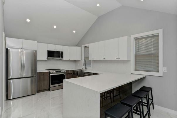 Interior, Kitchen, Marble, Recessed Lighting, Stainless Steel Appliances