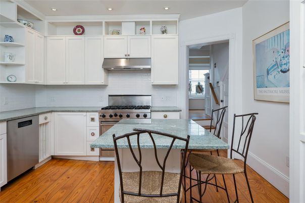 Dining room, Interior, Kitchen, Recessed Lighting, Stainless Steel Appliances, Wood Texture Flooring
