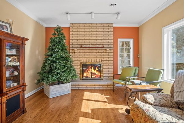Fireplace, Interior, Living room, Stone Walls, Wood Texture Flooring