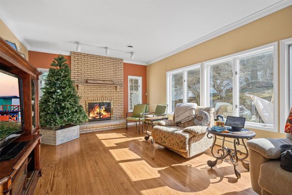Fireplace, Interior, Living room, Stone Walls, Wood Texture Flooring
