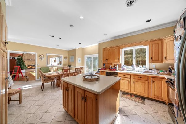 Dining room, Fireplace, Interior, Kitchen, Living room, Recessed Lighting