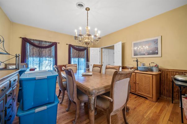 Chandelier, Dining room, Interior, Wood Texture Flooring