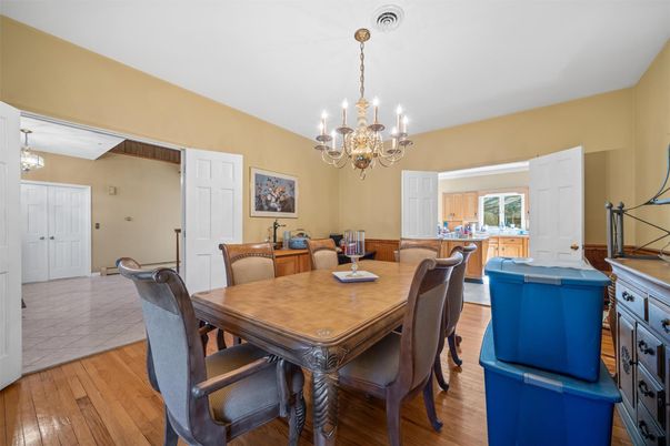 Chandelier, Dining room, Interior, Wood Texture Flooring