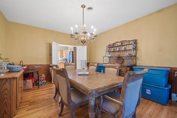 Chandelier, Dining room, Interior, Wood Texture Flooring