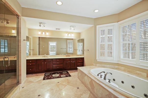 Bathroom, Dual Sink Vanities, Glass Shower, Interior, Recessed Lighting