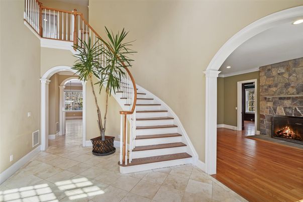 Fireplace, Interior, Recessed Lighting, Wood Texture Flooring