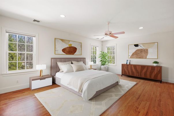 Bedroom, Interior, Recessed Lighting, Wood Texture Flooring