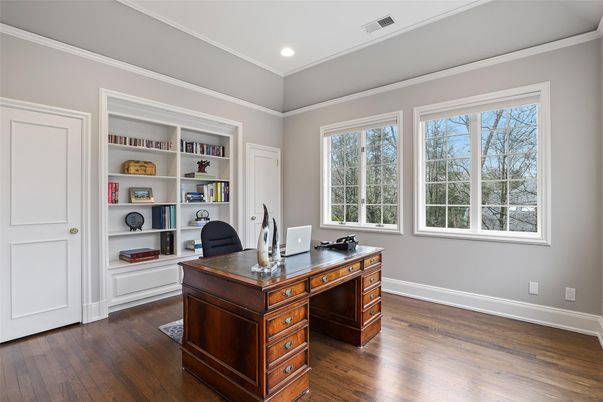 Home Office, Interior, Recessed Lighting, Wood Texture Flooring