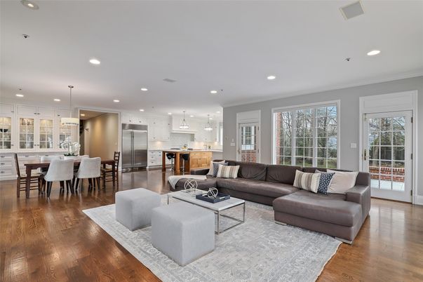 Dining room, Interior, Kitchen, Living room, Pendant Lights, Recessed Lighting, Stainless Steel Appliances, Wood Texture Flooring