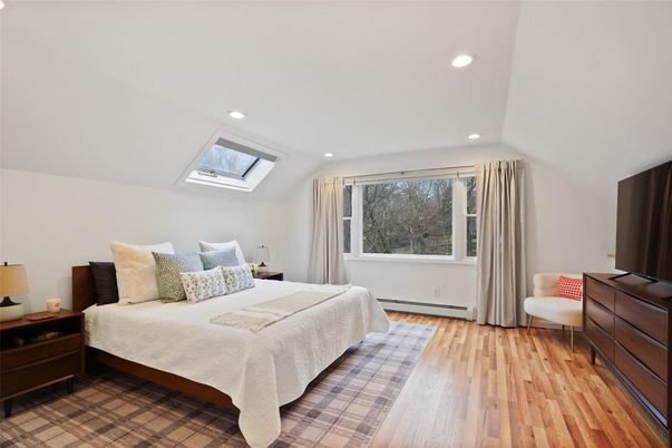 Bedroom, Interior, Recessed Lighting, Wood Texture Flooring