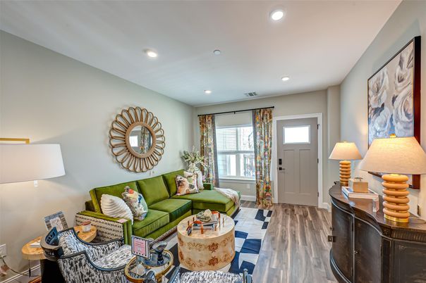 Interior, Living room, Recessed Lighting, Wood Texture Flooring