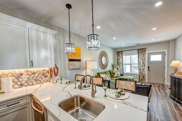 Interior, Kitchen, Pendant Lights, Recessed Lighting, Wood Texture Flooring