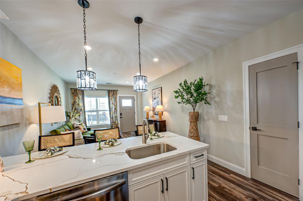 Interior, Kitchen, Pendant Lights, Recessed Lighting, Wood Texture Flooring