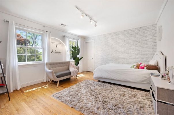 Bedroom, Interior, Stone Walls, Wood Texture Flooring