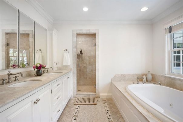 Bathroom, Dual Sink Vanities, Glass Shower, Interior, Recessed Lighting