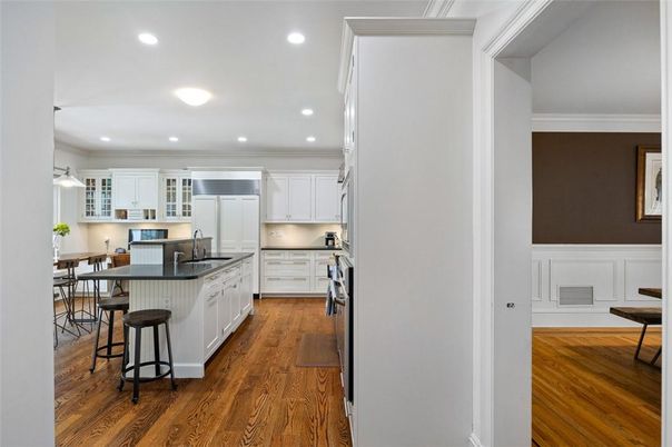 Interior, Kitchen, Recessed Lighting, Wood Texture Flooring