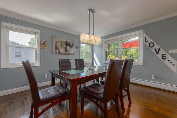 Dining room, Interior, Pendant Lights, Wood Texture Flooring