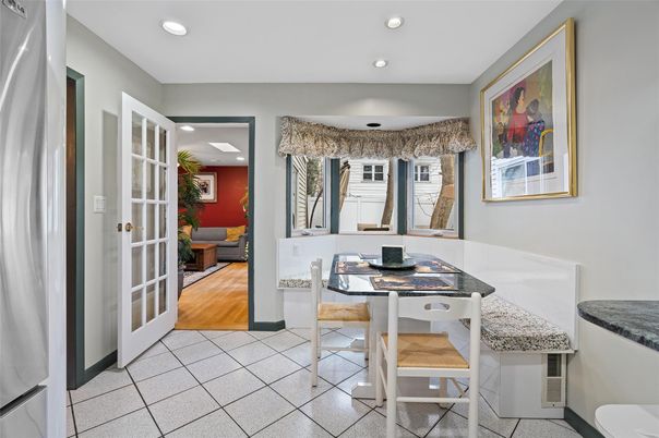 Dining room, Interior, Recessed Lighting, Wood Texture Flooring