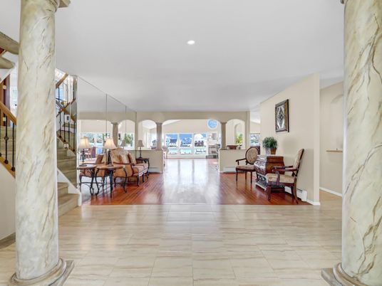 Dining room, Interior, Living room, Recessed Lighting, Wood Texture Flooring
