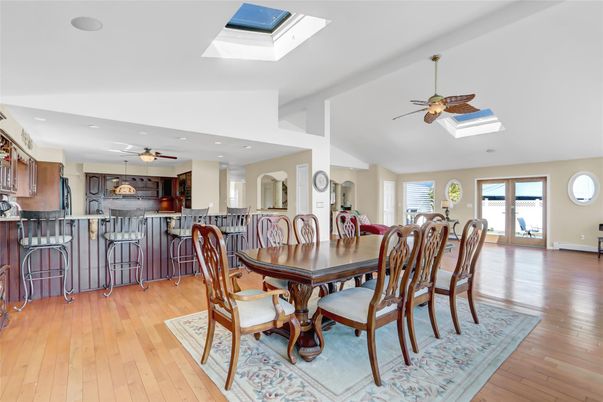 Dining room, Interior, Recessed Lighting, Wood Texture Flooring