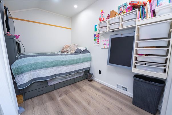 Bedroom, Interior, Recessed Lighting, Wood Texture Flooring