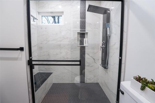 Bathroom, Glass Shower, Interior, Marble Walls