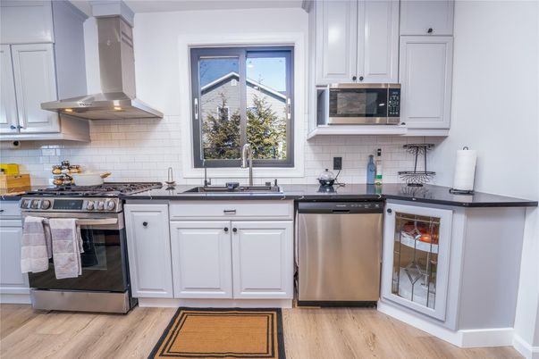 Interior, Kitchen, Stainless Steel Appliances, Wood Texture Flooring