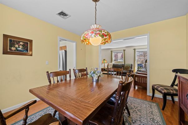 Dining room, Interior, Pendant Lights, Wood Texture Flooring