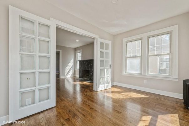 Empty room, Fireplace, Interior, Recessed Lighting, Wood Texture Flooring