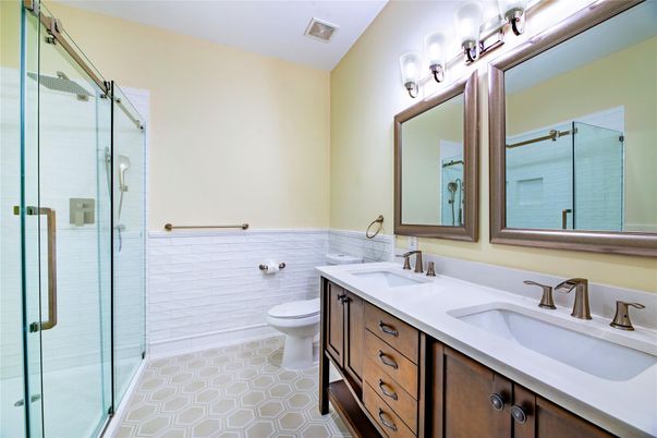 Bathroom, Dual Sink Vanities, Glass Shower, Interior