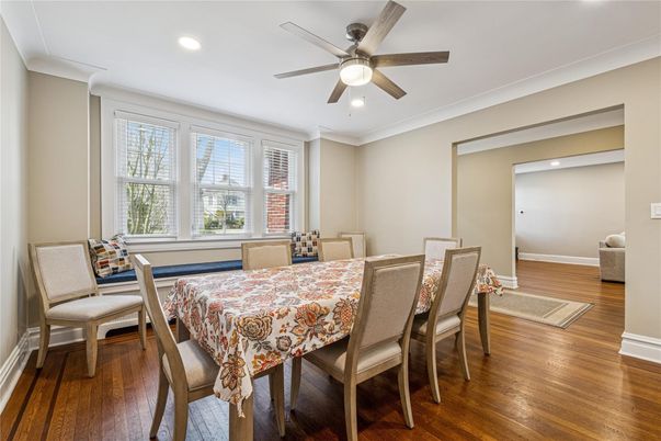 Dining room, Interior, Recessed Lighting, Wood Texture Flooring