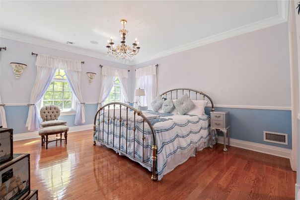 Bedroom, Chandelier, Interior, Wood Texture Flooring