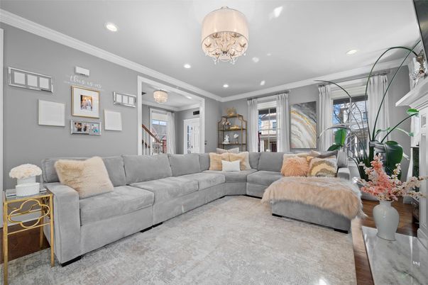 Chandelier, Interior, Living room, Recessed Lighting, Wood Texture Flooring
