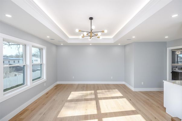 Empty room, Interior, Pendant Lights, Recessed Lighting, Wood Texture Flooring