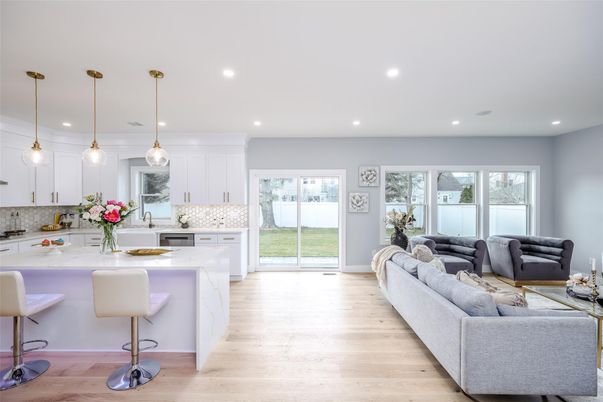Interior, Kitchen, Living room, Pendant Lights, Recessed Lighting, Wood Texture Flooring