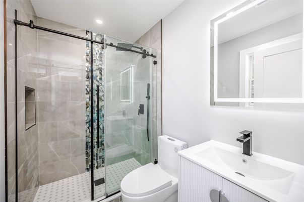 Bathroom, Glass Shower, Interior, Recessed Lighting