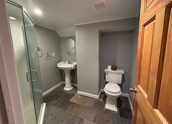 Bathroom, Glass Shower, Interior, Recessed Lighting