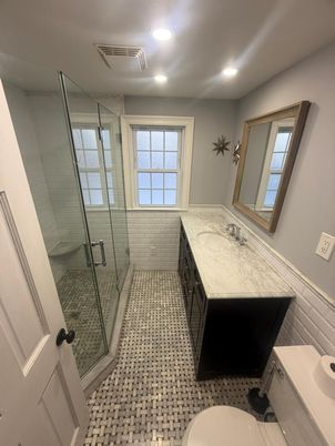 Bathroom, Glass Shower, Interior, Recessed Lighting
