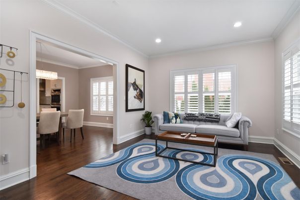 Chandelier, Dining room, Interior, Living room, Recessed Lighting, Wood Texture Flooring