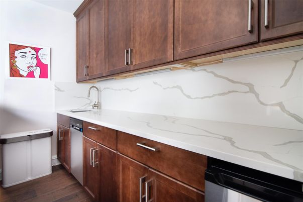 Interior, Kitchen, Marble Walls, Wood Texture Flooring